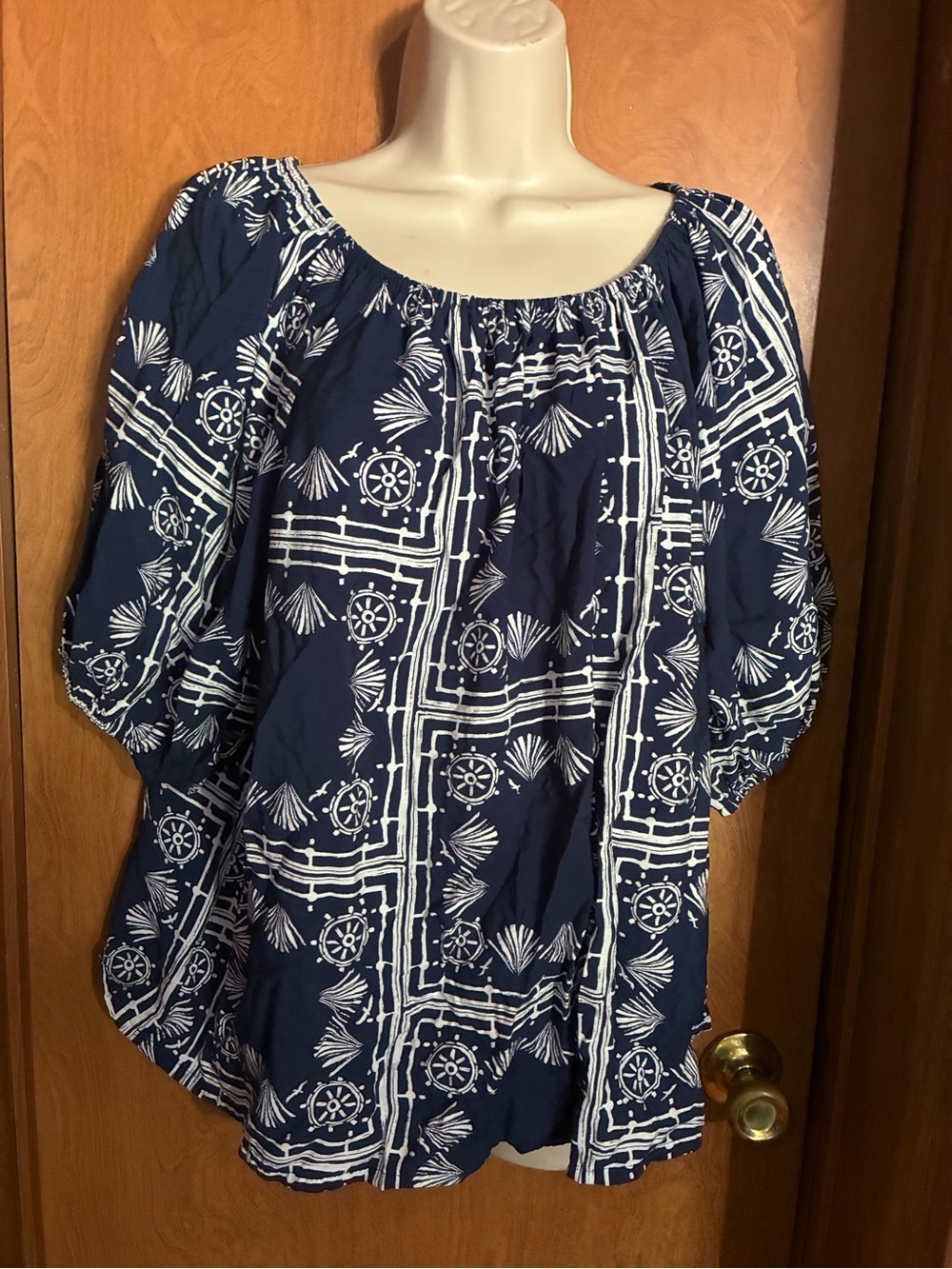 Sonoma Navy and White Printed Peasant Tunic XXL Nautical